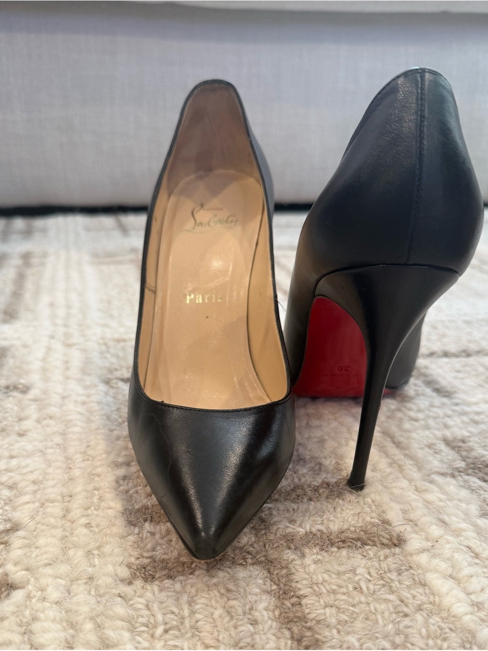 Christian Louboutin Black Leather Pointed-Toe Pumps